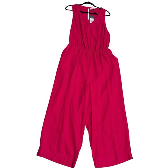 Universal Thread Linen Jumpsuit Plus Sz XXL Pink VNeck Cutout Back Elastic Waist - Picture 3 of 9